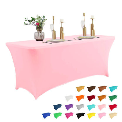 Picture of IVAPUPU 4FT Table Cloth for Rectangular Fitted Events Stretch Pink Table Covers Washable Table Cover Spandex Tablecloth Table Protector for Party, Wedding, Cocktail, Banquet, Festival