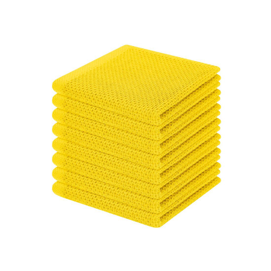 Picture of Homaxy 100% Cotton Waffle Weave Kitchen Dish Cloths, Ultra Soft Absorbent Quick Drying Dish Towels, 12 x 12 Inches, 8-Pack, Yellow