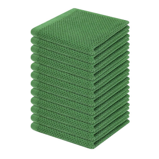 Picture of Homaxy 100% Cotton Waffle Weave Kitchen Dish Cloths, Ultra Soft Absorbent Quick Drying Dish Towels, 12 x 12 Inches, 12-Pack, Grass Green