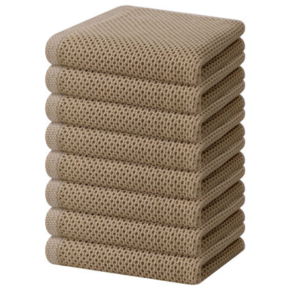 Picture of Homaxy 100% Cotton Waffle Weave Kitchen Dish Towels, Ultra Soft Absorbent Quick Drying Cleaning Towel, 13 x 28 Inches, 8-Pack, Tan