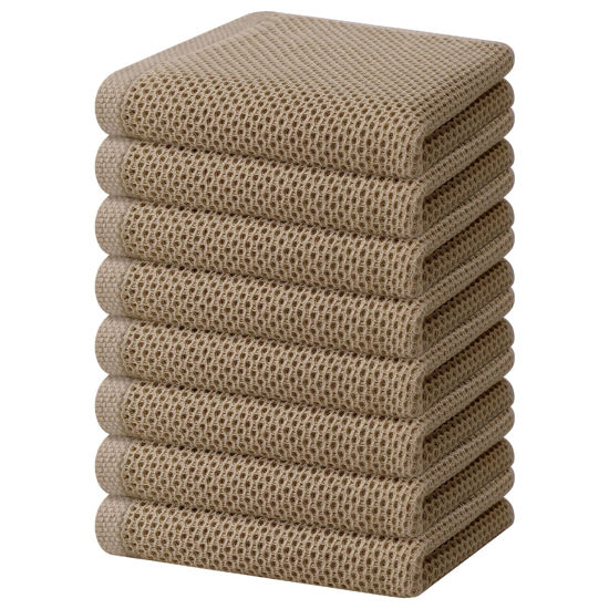 Picture of Homaxy 100% Cotton Waffle Weave Kitchen Dish Towels, Ultra Soft Absorbent Quick Drying Cleaning Towel, 13 x 28 Inches, 8-Pack, Tan