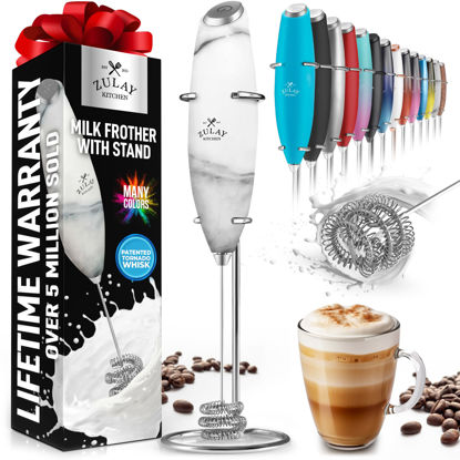 Picture of Zulay Kitchen Tornado Whisk Milk Frother Handheld - Coffee Frother Wand With Stand - Triple Whisk Hand Held Mixer - Electric Stirrer Frothing Wand for Latte, Matcha, Protein Powder - Crystal Quartz