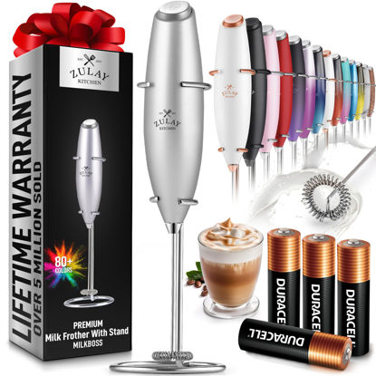 Picture of Zulay Powerful Milk Frother (4 Duracell Batteries Included) - Handheld Milk Frother Wand Drink Mixer for Coffee - Powerful Milk Foamer for Cappuccino, Frappe, Matcha & Coffee Creamer - Silver