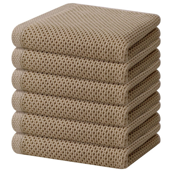 Picture of Homaxy 100% Cotton Waffle Weave Kitchen Dish Towels, Ultra Soft Absorbent Quick Drying Cleaning Towel, 13 x 28 Inches, 6-Pack, Tan