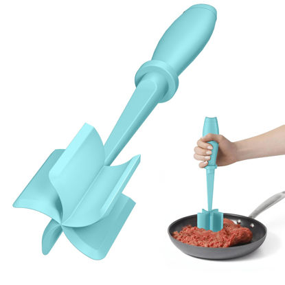 Picture of Meat Chopper, Hamburger Chopper, Premium Heat Resistant Masher and Smasher for Hamburger Meat, Ground Beef, Ground Turkey and More, Nylon Ground Beef Chopper Tool and Meat Fork, Mix Chopper-Aqua