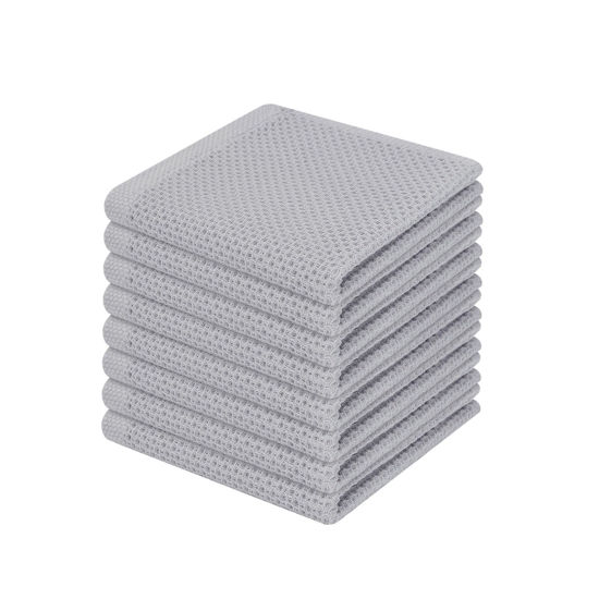 Picture of Homaxy 100% Cotton Waffle Weave Kitchen Dish Cloths, Ultra Soft Absorbent Quick Drying Dish Towels, 12 x 12 Inches, 8-Pack, Light Gray