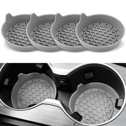 Picture of SINGARO Car Cup Holder Coaster, Silicone Cup Holder Insert, Universal Non-Slip Cup Holders, Car Accessories Interior for Women and Man 4 Pack Gray