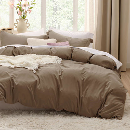 Picture of Bedsure Deep Khaki Duvet Cover Full Size - Soft Prewashed Full Duvet Cover Set, 3 Pieces, 1 Duvet Cover 80x90 Inches with Zipper Closure and 2 Pillow Shams, Comforter Not Included