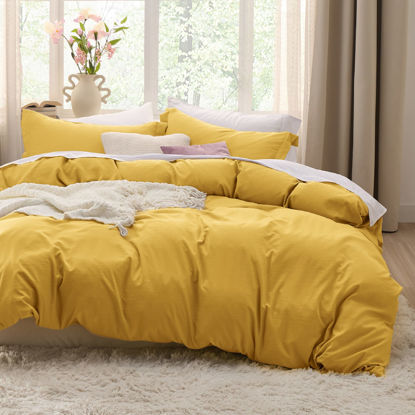 Picture of Bedsure Mustard Yellow Twin Duvet Cover Set - Soft Prewashed Duvet Cover Twin Size, 2 Pieces, 1 Duvet Cover 68x90 Inches with Zipper Closure and 1 Pillow Sham, Comforter Not Included