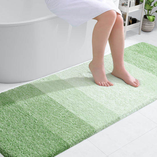 Picture of OLANLY Bathroom Rug Mat 70x24, Extra Soft and Absorbent Microfiber Bath Rugs, Non-Slip Plush Shaggy Bath Carpet Runner, Machine Wash Dry, Bath Mats for Bathroom Floor, Tub and Shower, Sage Green