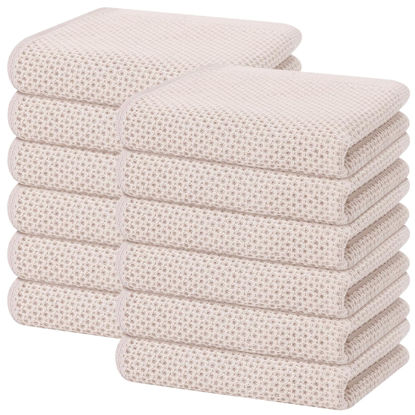 Picture of Homaxy 100% Cotton Waffle Weave Kitchen Dish Towels, Ultra Soft Absorbent Quick Drying Cleaning Towel, 13x28 Inches, 12-Pack, Beige