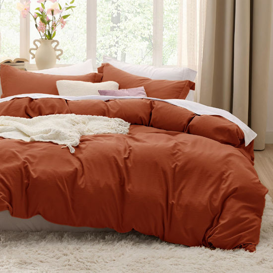 Picture of Bedsure Twin/Twin XL Duvet Cover Dorm Bedding - Soft Prewashed Terracotta Duvet Cover Twin, 2 Pieces, Includes 1 Duvet Cover (68"x90") with Zipper Closure & 1 Pillow Sham, Comforter NOT Included