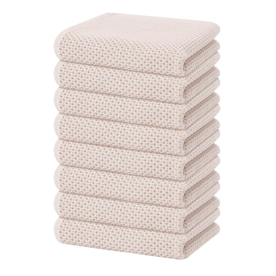 Picture of Homaxy 100% Cotton Waffle Weave Kitchen Dish Towels, Ultra Soft Absorbent Quick Drying Cleaning Towel, 13 x 28 Inches, 8-Pack, Beige