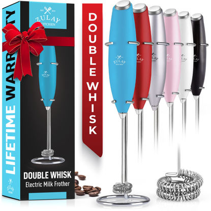 Picture of Zulay Double Whisk Milk Frother Handheld Mixer - High Powered Frother For Coffee With Improved Motor - Electric Whisk Drink Mixer For Cappuccino, Frappe, Matcha & More, Twin Whisk - Teal
