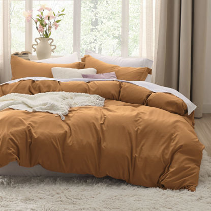 Picture of Bedsure Duvet Cover Full Size - Soft Prewashed Full Duvet Cover Set, 3 Pieces, 1 Duvet Cover 80x90 Inches with Zipper Closure and 2 Pillow Shams, Honey Ginger, Comforter Not Included