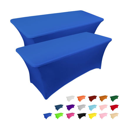 Picture of IVAPUPU 4FT Table Cloth for Rectangular Fitted Events Stretch Royal Blue Table Covers Washable Table Cover Spandex Tablecloth Table Protector for Party, Wedding, Cocktail, Banquet, Festival