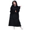 Picture of Waitu Wearable Blanket Sweatshirt Gifts for Women and Men, Warm and Cozy Giant Blanket Hoodie, Thick Flannel Blanket with Sleeves and Giant Pocket - Black