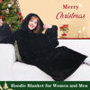 Picture of Waitu Wearable Blanket Sweatshirt Gifts for Women and Men, Warm and Cozy Giant Blanket Hoodie, Thick Flannel Blanket with Sleeves and Giant Pocket - Black