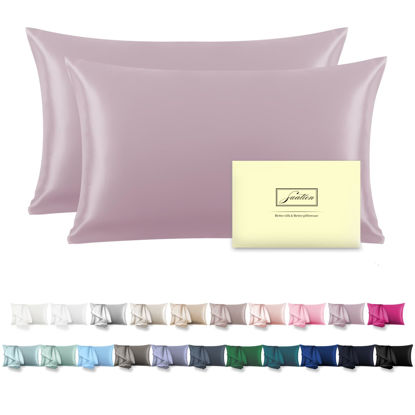 Picture of Silk Pillow Cases 2 Pack Soft Breathable and Sliky Standard Size Pillow Cases Set of 2,Natural Mulberry Satin Silk Pillowcase with Hidden Zipper for Hair and Skin (Lavender,20"X 26",2pcs)