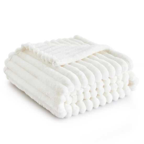Picture of Bedsure White Throw Blanket for Couch - GentleSoft Cozy Soft Blankets for Women, Cute Small Fleece Throws for Girls, Off White, 50x70 Inches
