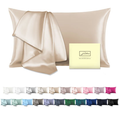 Picture of Mulberry Silk Pillowcase for Hair and Skin Pillow Case with Hidden Zipper Soft Breathable Smooth Cooling Silk Pillow Covers for Sleeping (Champagne, King（20"X 36"）)