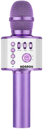 Picture of BONAOK Wireless Bluetooth Karaoke Microphone, 3-in-1 Portable Handheld Mic Speaker Machine for All Smartphones, for Girls Boys Kids Adults All Age Q37(Light Purple)