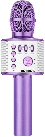 Picture of BONAOK Wireless Bluetooth Karaoke Microphone, 3-in-1 Portable Handheld Mic Speaker Machine for All Smartphones, for Girls Boys Kids Adults All Age Q37(Light Purple)