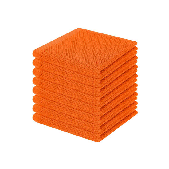 Picture of Homaxy 100% Cotton Waffle Weave Kitchen Dish Cloths, Ultra Soft Absorbent Quick Drying Dish Towels, 12 x 12 Inches, 8-Pack, Orange