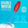 Picture of Zulay Kitchen Powerful Double Whisk Milk Frother Handheld - Foam Maker With Stand - Whisk Drink Mixer for Coffee, Mini Foamer for Latte, Matcha, Frappe, Hot Chocolate & Cappuccino (Cardinal Red)