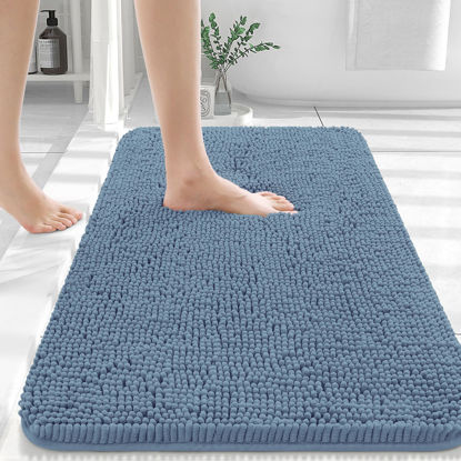 Picture of OLANLY Bathroom Rugs 30x20, Extra Soft Absorbent Chenille Bath Rugs, Rubber Backing Quick Dry, Machine Washable Bath Mats for Bathroom Floor, Tub and Shower, Home Decor Accessories, Airy Blue