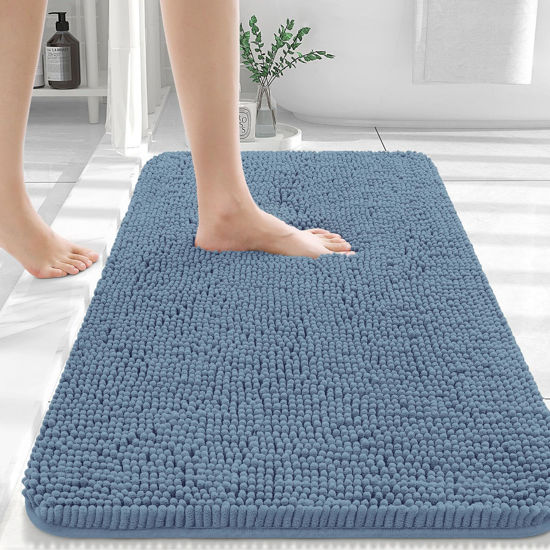 Picture of OLANLY Bathroom Rugs 30x20, Extra Soft Absorbent Chenille Bath Rugs, Rubber Backing Quick Dry, Machine Washable Bath Mats for Bathroom Floor, Tub and Shower, Home Decor Accessories, Airy Blue