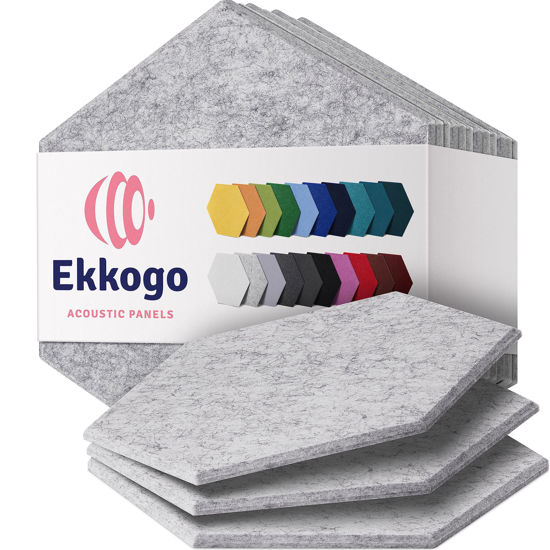 Picture of Ekkogo Acoustic Panels 12-Pack Soundproof Wall Panels 14"X12.1"X0.4" Sound Panels High Density Sound Dampening Panels - [Smoky White Hexagon]