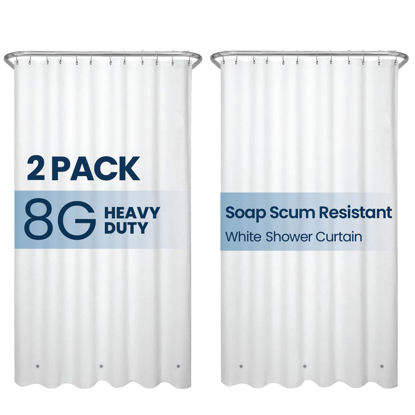 Picture of LiBa Shower Curtain 2 Pack- Waterproof Plastic Shower Curtain Premium PEVA Non-Toxic with Rust Proof Grommets White 8G Heavy Duty Bathroom Accessories 72x72