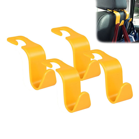 Picture of Amooca Car Seat Headrest Hook 4 Pack Hanger Universal Vehicle Car Storage Organizer for Handbag Purse Coat S Type Yellow