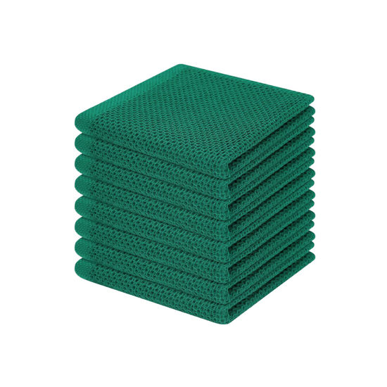 Picture of Homaxy 100% Cotton Waffle Weave Kitchen Dish Cloths, Ultra Soft Absorbent Quick Drying Dish Towels, 12 x 12 Inches, 8-Pack, Dark Green