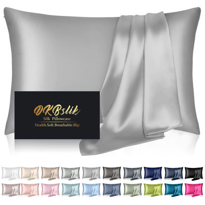 Picture of Silk Pillowcase for Hair and Skin, Mulberry Silk Pillow Cases King Size, Soft Anti Acne Cooling Sleep Both Sides Natural Silk Satin Pillow Case Covers with Hidden Zipper, Gifts for Women Men, Grey