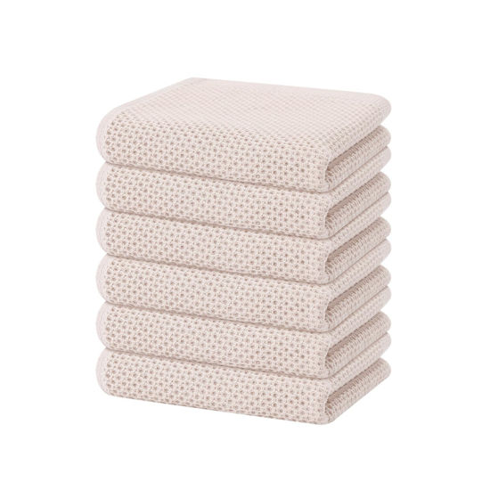Picture of Homaxy 100% Cotton Waffle Weave Kitchen Dish Towels, Ultra Soft Absorbent Quick Drying Cleaning Towel, 13 x 28 Inches, 6-Pack, Beige