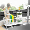 Picture of Cisily Sponge Holder for Kitchen Sink, Sink Caddy with High Brush Holder, Organzier Rustproof 304 Stainless Steel Dish Organizer Divider, Soap Dispenser Storage(White)