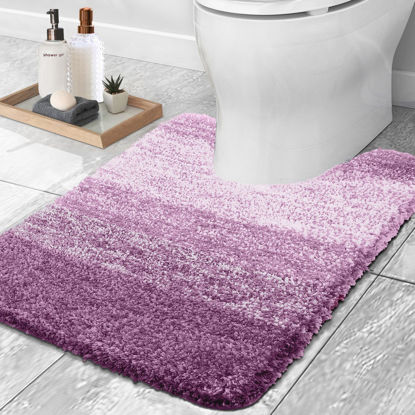 Picture of OLANLY Luxury Toilet Rugs U-Shaped 24x20, Extra Soft and Absorbent Microfiber Bathroom Rugs, Non-Slip Plush Shaggy Bath Mat, Machine Wash Dry, Contour Bathroom Mats for Toilet Base, Pinkish-Purple