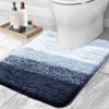 Picture of OLANLY Luxury Toilet Rugs U-Shaped 24x20, Extra Soft and Absorbent Microfiber Bathroom Rugs, Non-Slip Plush Shaggy Bath Mat, Machine Wash Dry, Contour Bathroom Mats for Toilet Base, Navy Blue