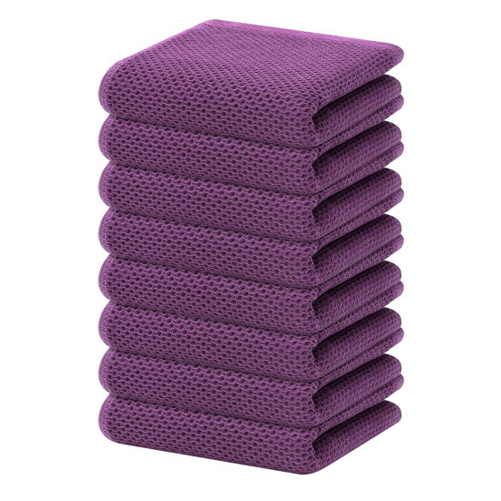 Picture of Homaxy 100% Cotton Waffle Weave Kitchen Dish Towels, Ultra Soft Absorbent Quick Drying Cleaning Towel, 13 x 28 Inches, 8-Pack, Purple