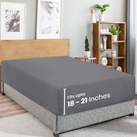 Picture of Utopia Bedding King Fitted Sheet - Extra Deep Pocket - 21 Inch Deep Pocket - Soft Microfiber -Shrinkage and Fade Resistant-Easy Care -1 Fitted Sheet Only (Grey)