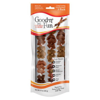 Picture of Good 'n' Fun Triple Flavor Colossal Kabobs, 3 Count, Treat Extra-Large Dogs to Long-Lasting Rawhide Chews