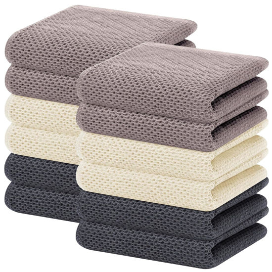 Picture of Homaxy 100% Cotton Waffle Weave Kitchen Dish Towels, Ultra Soft Absorbent Quick Drying Cleaning Towel, 13x28 Inches, 12-Pack, Mixed Color