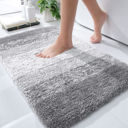 Picture of OLANLY Bathroom Rug Mat 30x20, Extra Soft and Absorbent Microfiber Bath Rugs, Non-Slip Plush Shaggy Bath Carpet, Machine Wash Dry, Bath Mats for Bathroom Floor, Tub and Shower, Light Grey