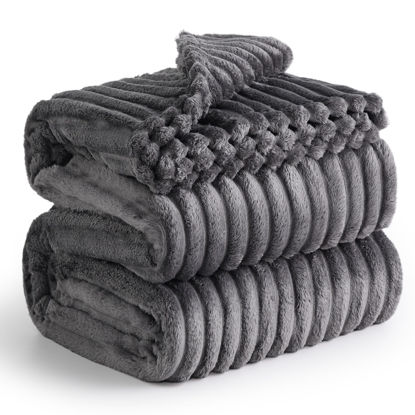Picture of Bedsure Grey Fleece Queen Blanket for Couch - GentleSoft Cozy Soft Blankets for Women, Cute Small Throws for Girls, 90x90 Inches