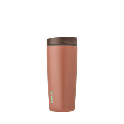 Picture of Owala SmoothSip Slider Insulated Stainless Steel Coffee Tumbler, Reusable Iced Coffee Cup, Hot Coffee Travel Mug, BPA Free 20 oz, Grey/Brown (Cozy Cocoa)