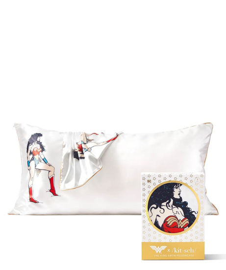 Picture of Wonder Woman (Believe in Wonder) x Kitsch Satin Pillowcase with Zipper - Softer Than Silk, Luxury Cooling Pillowcase for Hair & Skin, Wrinkle Prevention, King Size (19X36)