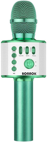 Picture of BONAOK Wireless Bluetooth Karaoke Microphone, 3-in-1 Portable Handheld Mic Speaker for All Smartphones, Gifts for Boys Kids Adults All Age Q37(Green)