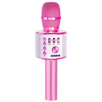 Picture of BONAOK Kids Karaoke Microphone, Wireless Bluetooth Microphone for Singing, Gift for Kids, Adults, Girls, Boys, Christmas Kids Toys Gifts for Ages 3, 4, 5, 6, 7, 8+ Years Old (Light Pinkcolor)